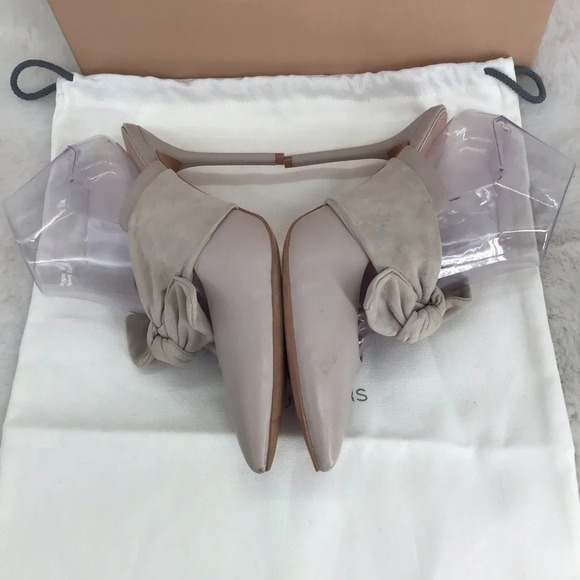 A + D Daughters Luxury Leather Mule Bow Heels Soft Taupe Neutral Party Size 7 - Picture 6 of 10